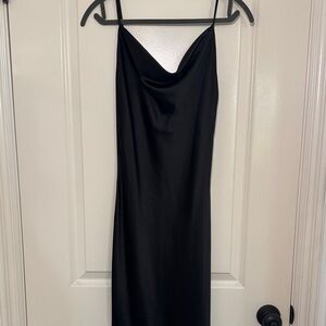 Black Slip Dress with Cowl Neck - Women